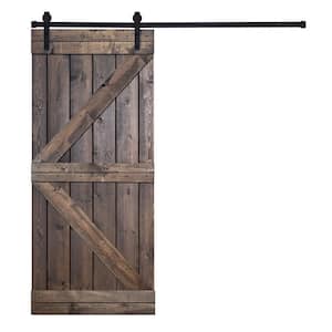 K-Bar 30 in. x 84 in. Otter Brown Stained Knotty Pine Wood DIY Sliding Barn Door with Hardware Kit