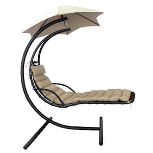 Island Retreat 1-Person Hanging Lounge with Shade Metal Outdoor Patio Swing