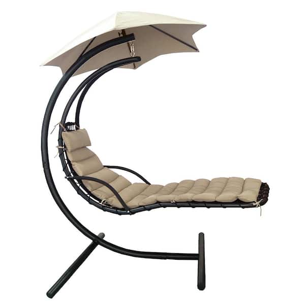 Island Umbrella Island Retreat 1-Person Hanging Lounge with Shade Metal Outdoor Patio Swing