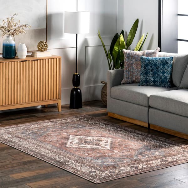 Tindra Persian Medallion Machine Washable Rust Doormat 3 ft. 3 in. x 5 ft. Area Rug