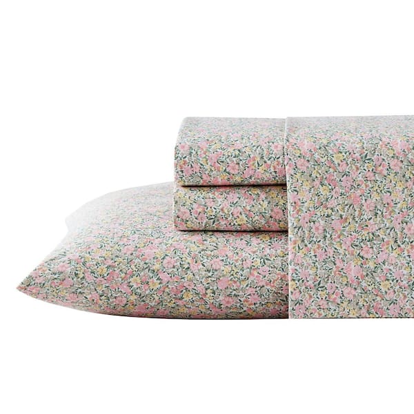 Laura Ashley Loveston 4-Piece Pink Cotton Full Sheet Set