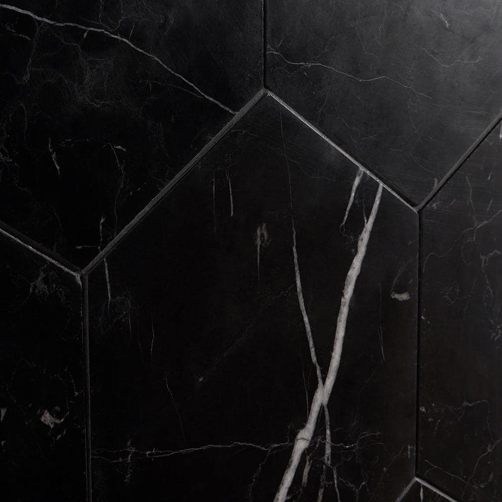 Black Hexagon Nero Marquina Marble Tile 10x10