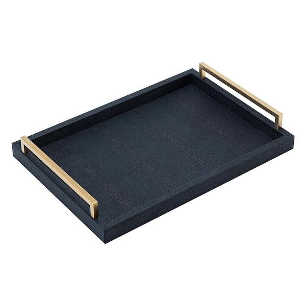 Unbranded Black Faux Leather Serving Tray with Brushed Gold Handles (17 x 12 in.)