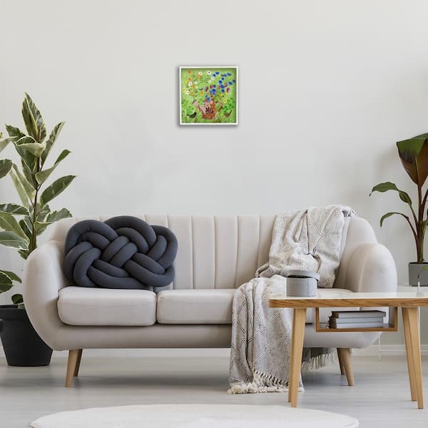 Bright Gardening Can and Birds by Kay Widdowson White Framed Nature Giclee Art Print 12 in. x 12 in.