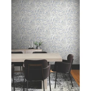 Orchid Conservatory Toile Blue and Taupe Wallpaper Roll