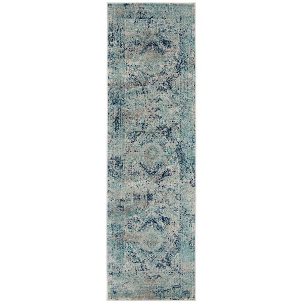 SAFAVIEH Madison Ivory/Blue 2 ft. x 6 ft. Geometric Runner Rug