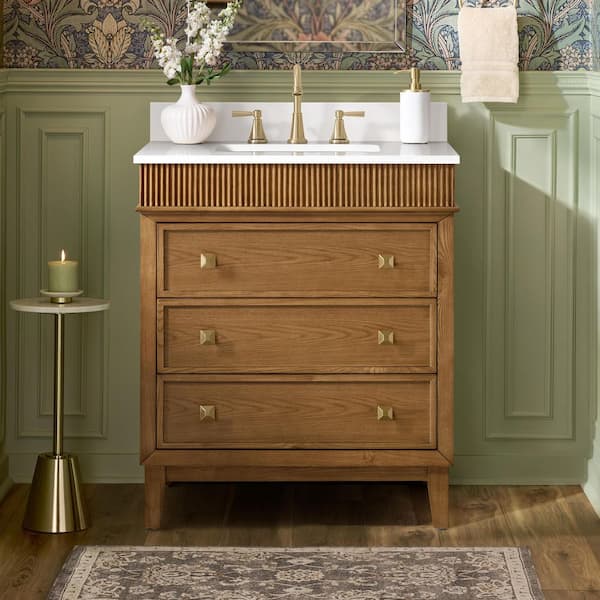 Danby 30 in. Single Sink Caramel Oak Bath Vanity with White Engineered Marble Top (Assembled)