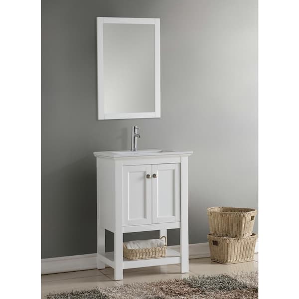 Fresca Bradford 20 in. W x 30 in. H Framed Rectangular Bathroom Vanity Mirror in White
