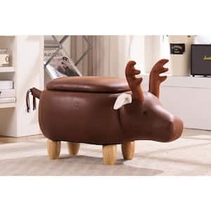 Reindeer Brown Faux Leather Upholstered Animal Storage Kids Ottoman