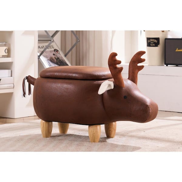 Home 2 Office Reindeer Brown Faux Leather Upholstered Animal Storage Kids Ottoman