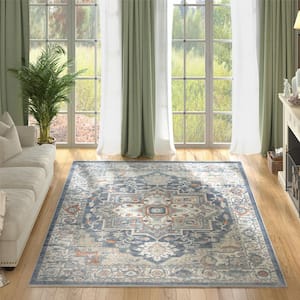 Blue 5 ft. 3 in. x 7 ft. 3 in. Wilton Collection Floral Pattern Persian Area Rug