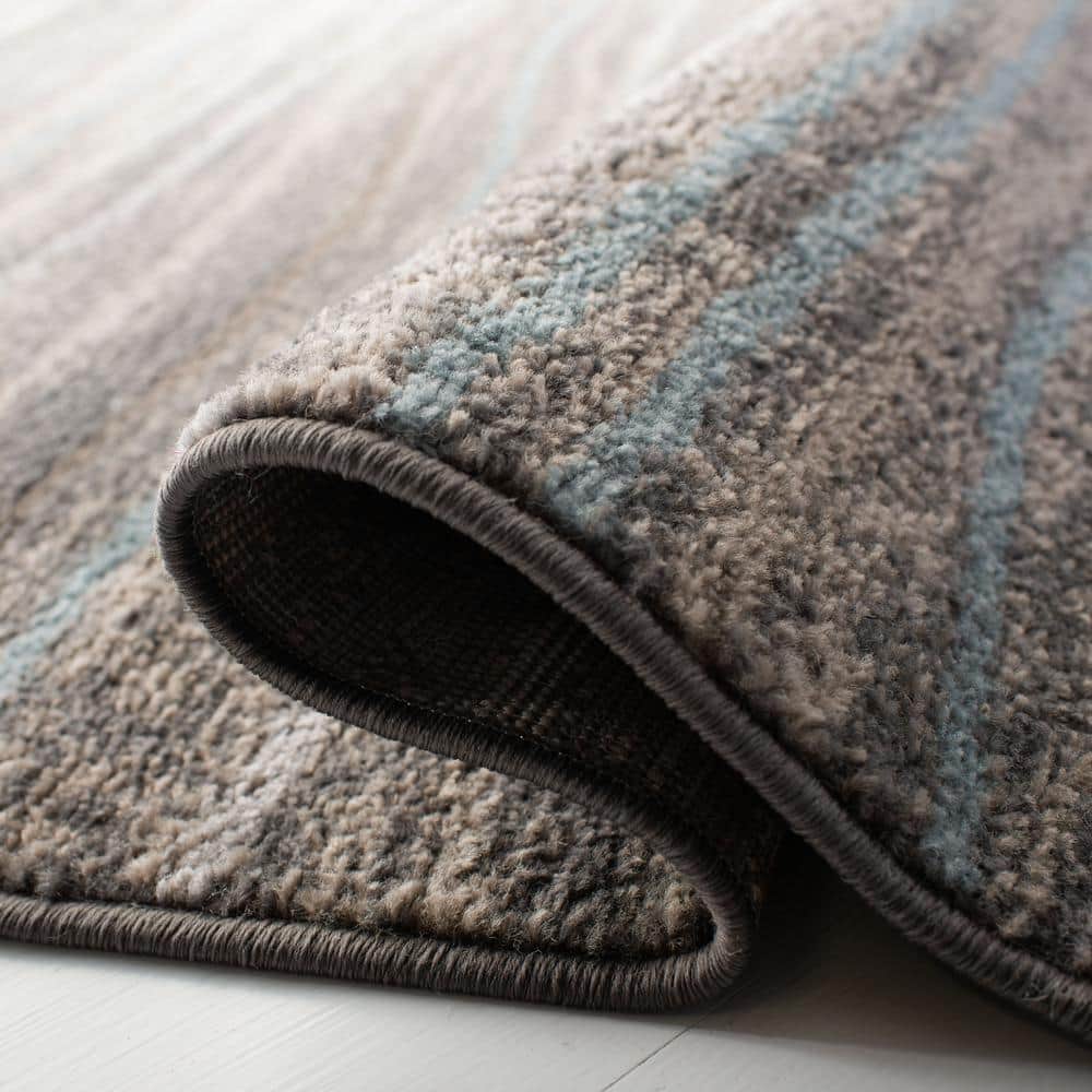 Silver and Beige Striped Synthetic Outdoor Area Rug