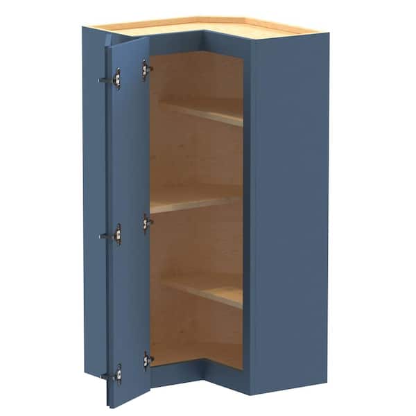 Home Decorators Collection Newport 21 in. W x 12 in. D x 42 in. H Assembled Plywood Corner Wall Kitchen Cabinet in Mythic Blue with Shelves
