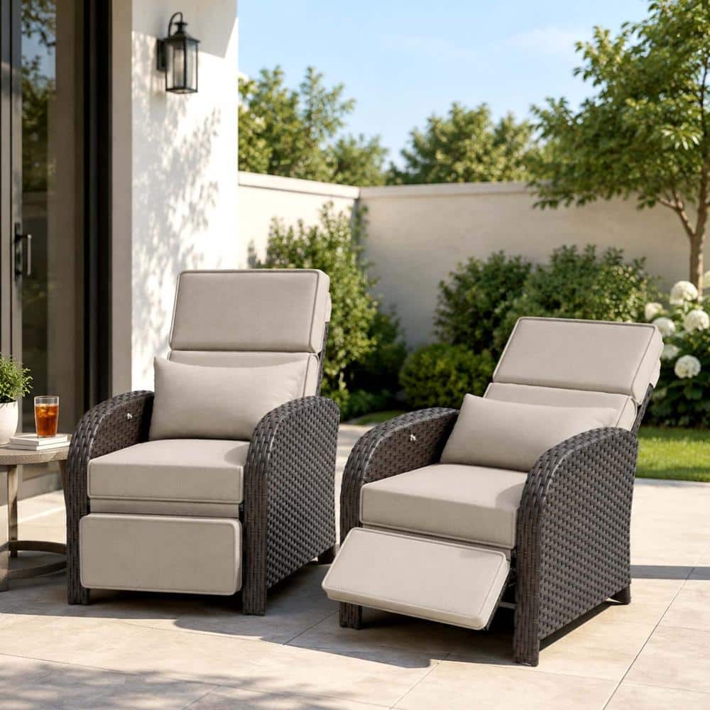 Reclining Lounge Chair, Outdoor Wicker Recliners Chair with Adjustable Backrest and Extended Footrest, Beige, 2Pcs price history on PriceWatchPro