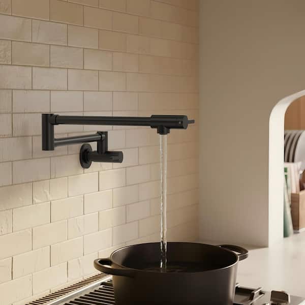 Wall Mounted Cold-Water Pot Filler with Handle in Matte Black
