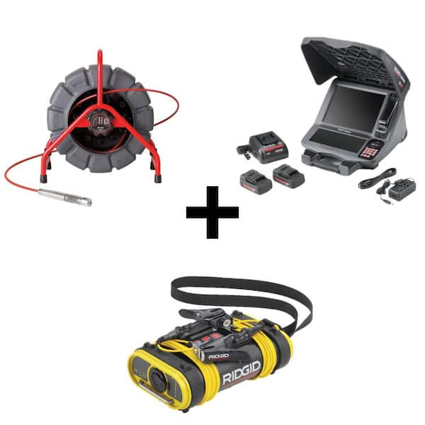 See Snake Mini Inspection Pipe/ Sewer Camera Reel w/ CS12x Digital Monitor Kit and ST-305 5-Watt Line Transmitter Bundle