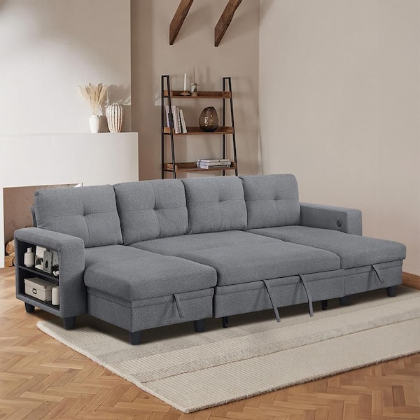 Lazzara Celylon 102 in. Straight Arm Boucle Fabric Sectional Sofa