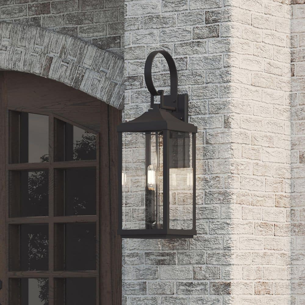 Gibbes Street Collection 3-Light Textured Black Clear Beveled Glass New Traditional Outdoor Large Wall Lantern Light
