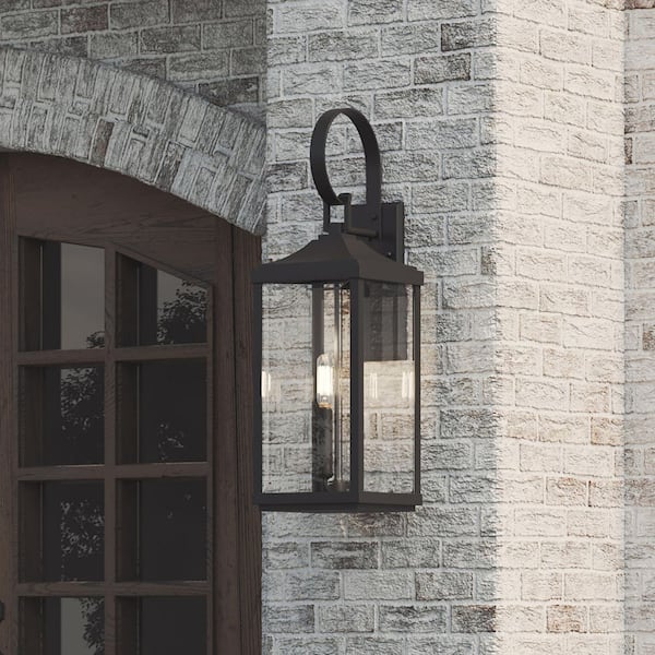 Gibbes Street Collection 3-Light Textured Black Clear Beveled Glass New Traditional Outdoor Large Wall Lantern Light