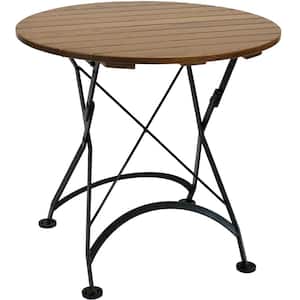 32 in. Brown Round Wood Folding Outdoor Bistro Table