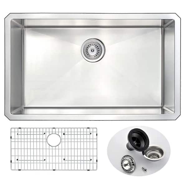 ANZZI VANGUARD Series Undermount Stainless Steel 30 in. 0-Hole Single Bowl Kitchen Sink