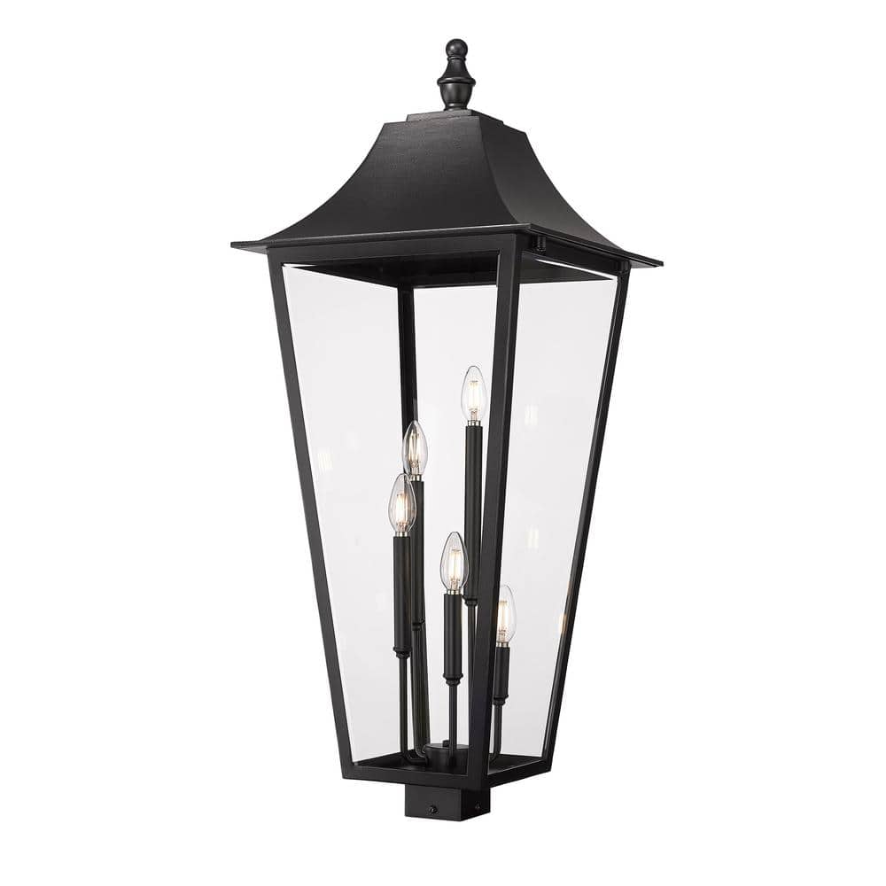 Gannon 5-Light Black Stainless Steel Hardwired Outdoor Marine Grade Post-Li