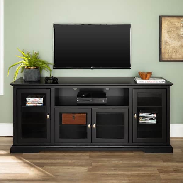 Highboy 70 in. Black Composite TV Stand 70 in. with Doors