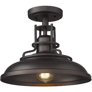 12 in.1-Light Oil Rubbed Bronze Finish With Metal Glass Semi-Flush Mount Light