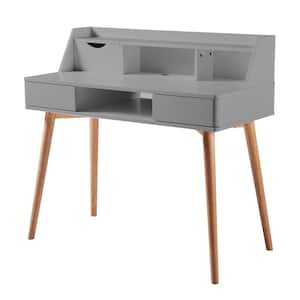Creativo 19 in. W Light Gray 2-Drawer Stylish Writing Desk With Solid Wood Legs