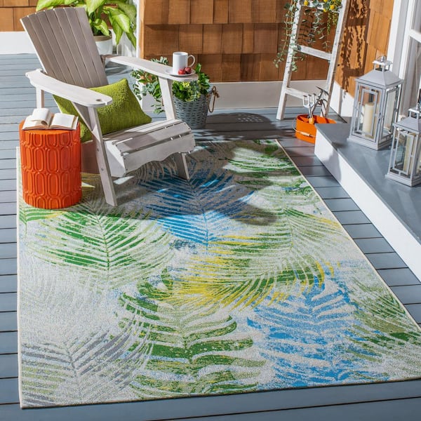 Summer Green/Gray 9 ft. x 12 ft. Palm Leaf Indoor/Outdoor Area Rug