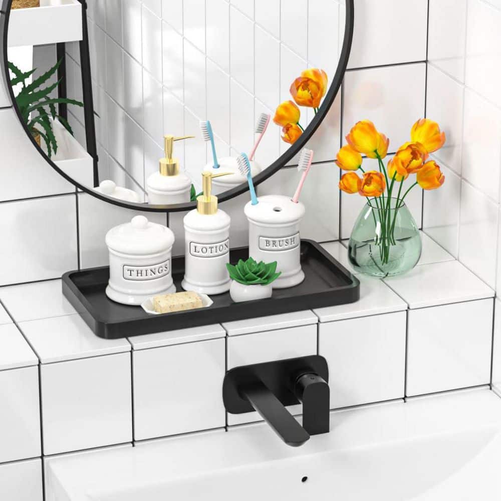Black Bamboo Bathroom Vanity Tray for Countertops