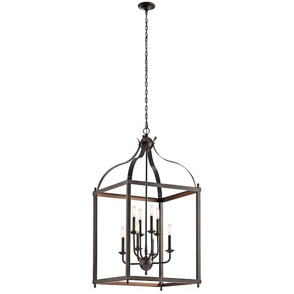KICHLER Larkin 8-Light Olde Bronze Traditional Candle Cage Foyer Pendant Hanging Light