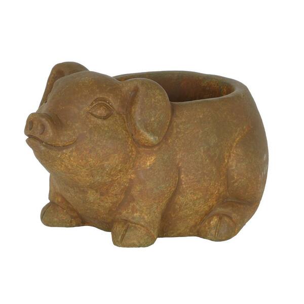 CHG CLASSIC HOME & GARDEN Cement Buddies Large Rust Cement Piglet Planter