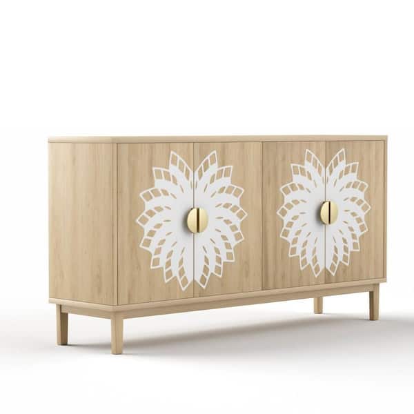 60"Wood Sideboard Buffet Cabinet,Storage Cabinet,Side Cabinet,Tea Coffee Bar Cabinet with Adjustable Shelves in Natural