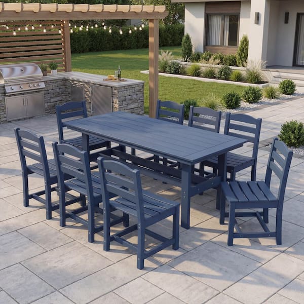 FUFU&GAGA Navy Blue 9-Piece Durable HDPE Rectangular Patio Outdoor