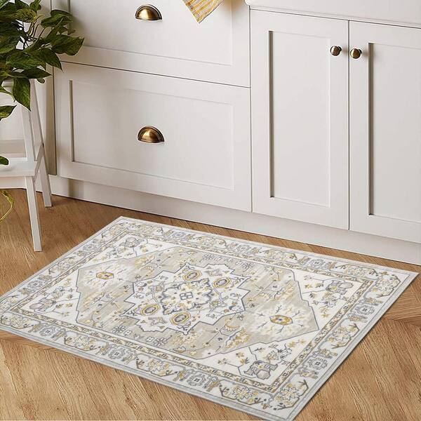 GlowSol Beige 8 ft. x 10 ft. Washable Floral Indoor Entryway Area Rug  LS_PHO_0YI9IEIC - The Home Depot