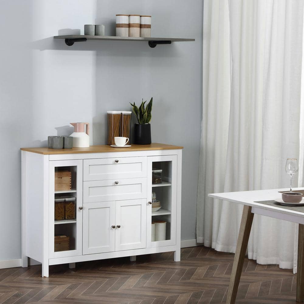 White Rubber Wood Top Sideboard with Glass Doors