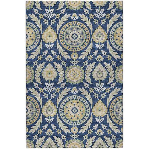 Dream Shag Premium Machine Washable Abstract ADS751 Navy 5 ft. x 7 ft. 6 in. Area Rug