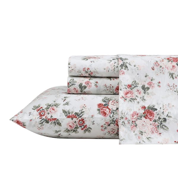 Laura Ashley Ashfield 4-Piece Pink Cotton Queen Sheet Set