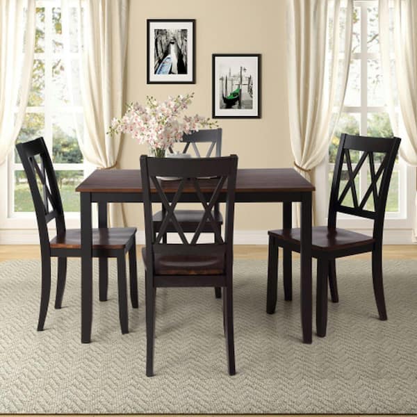 Black Cherry 5-Piece Sturdy Acacia Wood Table and Comfortable