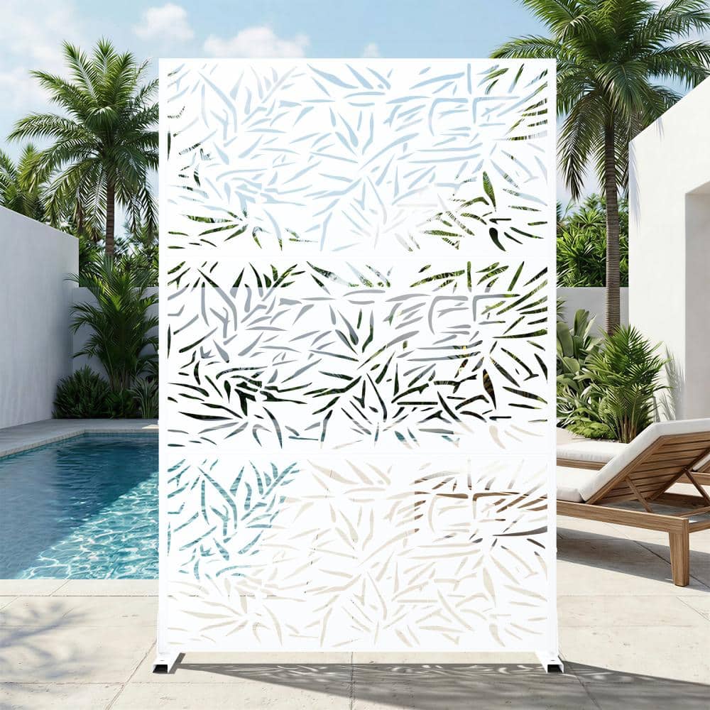 Lirago 72" H x 47" W White Metal Privacy Screen, Freestanding Outdoor Room Divider for Patio, Balcony, and Poolside (Set of 2)
