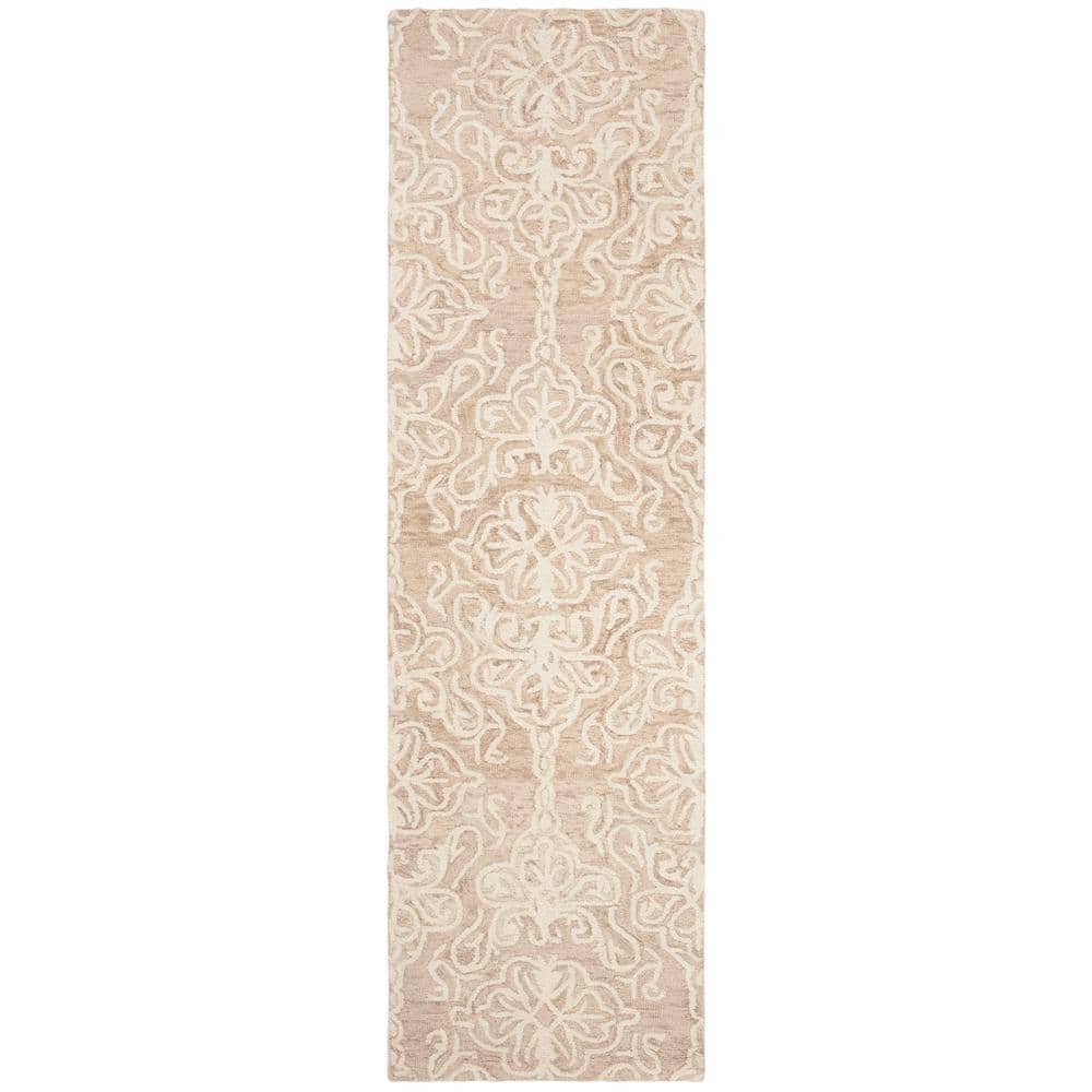 Beige and Ivory Floral Hand Tufted Wool Runner Rug