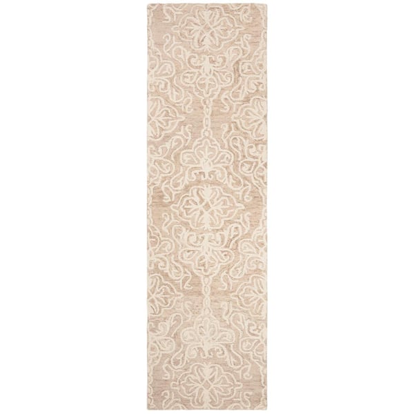 SAFAVIEH Blossom Beige/Ivory 2 ft. x 14 ft. Floral Damask Geometric Runner Rug