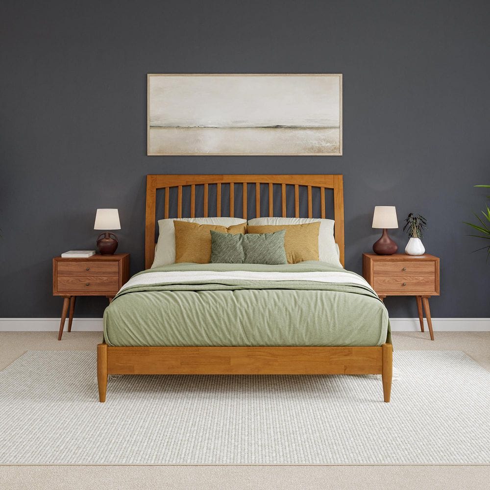 Orleans Queen Light Toffee Wood Platform Bed with Slatted Headboard