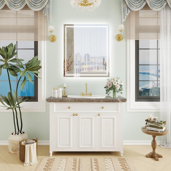 FORCLOVER 30 in. W x 36 in. H Rectangular Frameless Fog Free Dimmable Silver Wall Mount LED Lighted Bathroom Vanity Mirror
