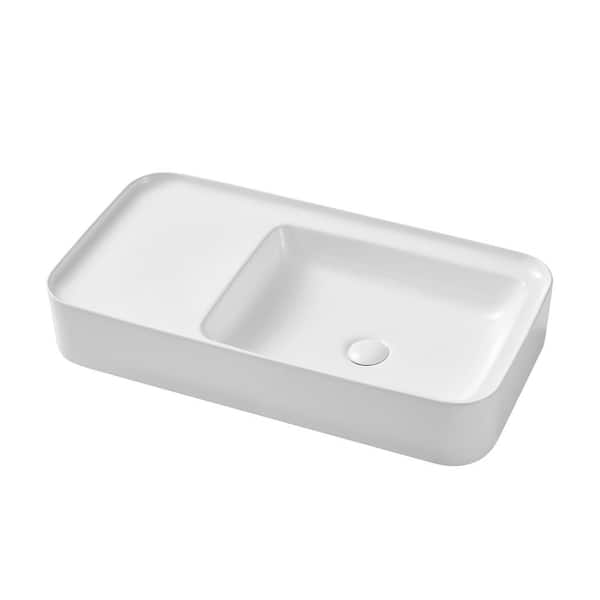 VANITYFUS 30 in. x 16.14 in. Art Basin Ceramic Rectangular Bathroom Vanity Vessel Sink Above Counter in White