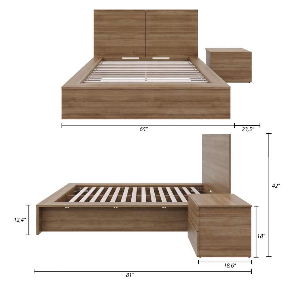 Brown Oak Composite 3-Piece Full Bedroom Set