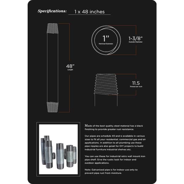 1 in. x 48 in. Galvanized Steel Pipe 1 in. x 48 in. Galvanized Steel Pipe