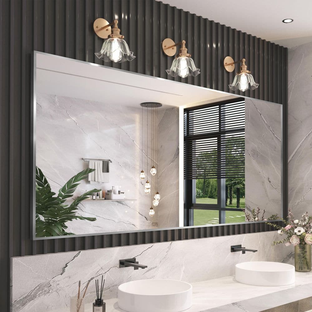 77 in. W x 36 in. H Rectangle Aluminum Alloy Framed Wall Mounted Bathroom Vanity Accent Mirror in Brushed Nickel price history on PriceWatchPro