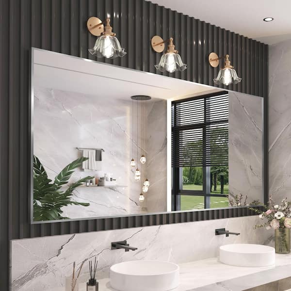 77 in. W x 36 in. H Rectangle Aluminum Alloy Framed Wall Mounted Bathroom Vanity Accent Mirror in Brushed Nickel